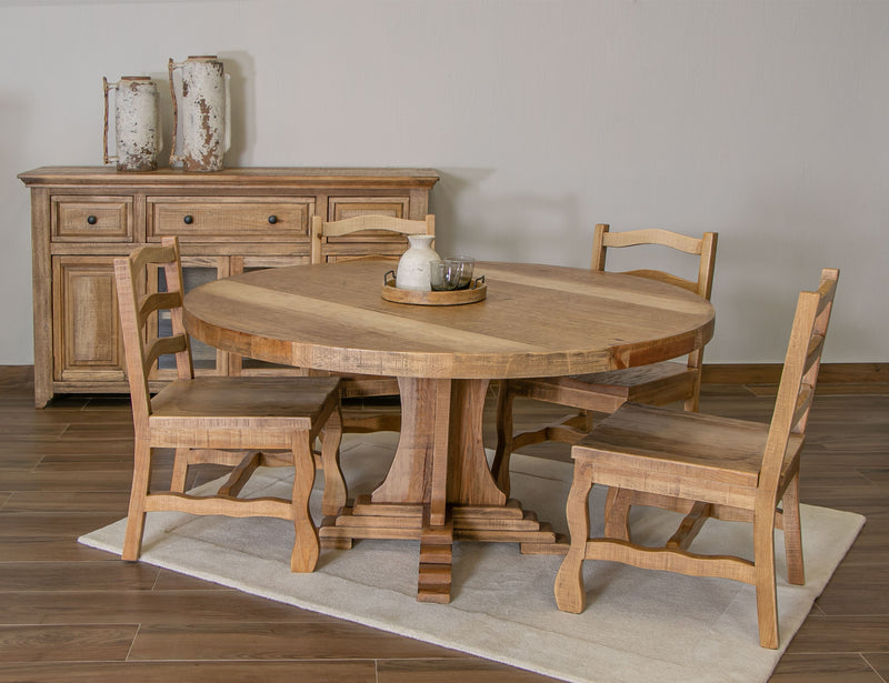 Marquez round dining table by International Furniture Direct, featuring a wooden surface and sturdy legs, ideal for kitchen or dining room.