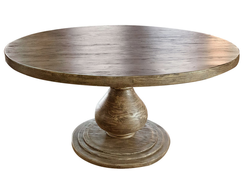 Round dining table from International Furniture Direct's Bonanza collection, featuring a polished wood surface and sturdy legs.