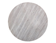 Round Sahara dining table by International Furniture Direct with a wooden finish, showcasing its sturdy design and smooth surface.