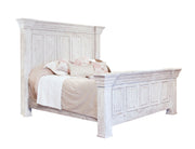 White California King bed by International Furniture Direct with detailed wooden headboard and sturdy frame.