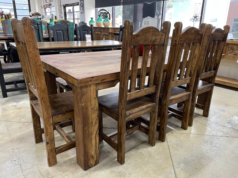 Reclaimed Wood 84” Dining Table with 5 Chairs and Bench