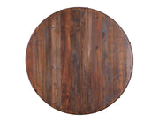 Antique barrel-style dining table from International Furniture Direct with rustic wood finish and sturdy legs.