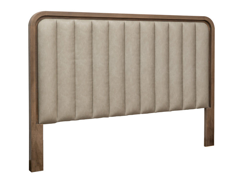 Mezquite upholstered king bed by International Furniture Direct with a sturdy wooden frame and plush fabric headboard.