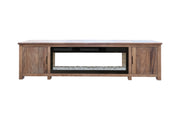 Natural Parota wood electric fireplace by International Furniture Direct, 93-inch modern fireplace with realistic flame display.