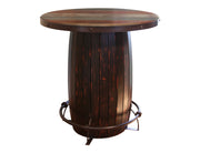 Antique bistro dining table with barrel design by International Furniture Direct, showcasing a rustic wood finish and round tabletop.