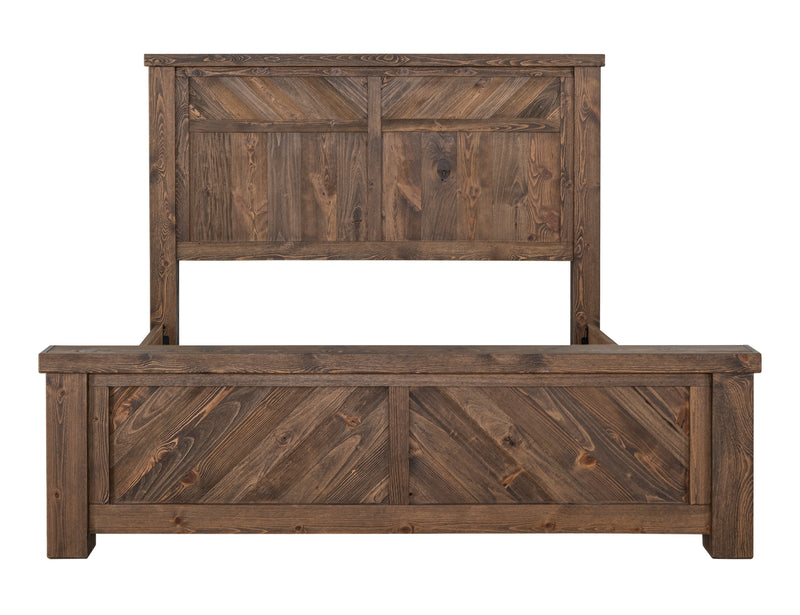 King bed from International Furniture Direct with a solid wood frame and elegant headboard, shown in a warm wood finish.