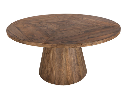 Balam round dining table by International Furniture Direct, showcasing solid wood surface with a smooth finish and sturdy legs.