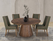 Round Balam dining table by International Furniture Direct with wooden finish and sturdy legs, ideal for modern dining rooms.