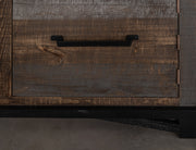 Loft Brown 70-inch fireplace by International Furniture Direct with a rustic wooden mantel and stone surround.