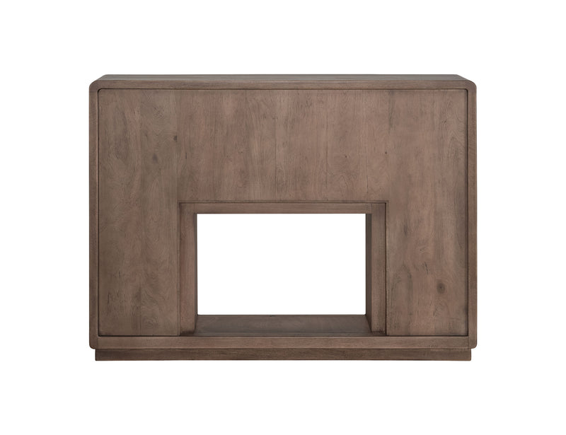 International Furniture Direct Mezquite Mantel Fireplace with wooden mantel and stone surround, showcasing a classic home heating feature.