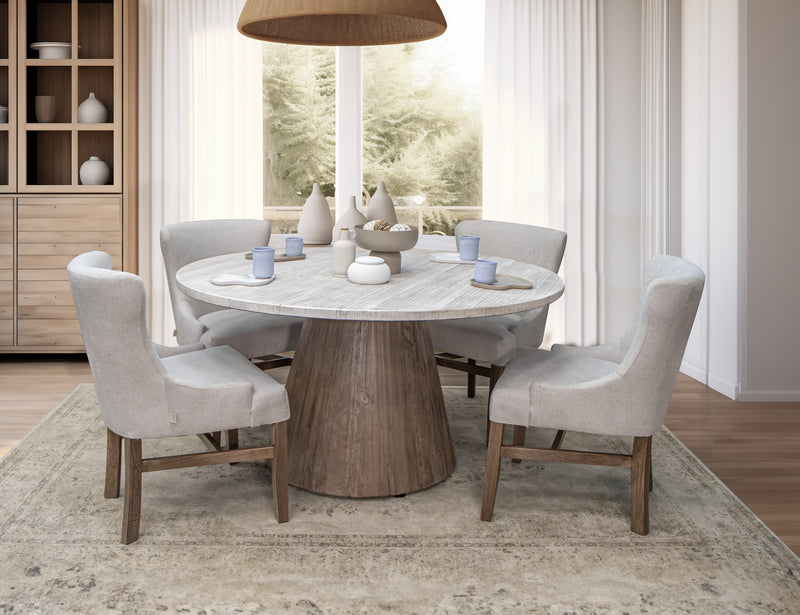 Round Sahara dining table by International Furniture Direct with a wooden finish and sturdy design, perfect for kitchen or dining room.