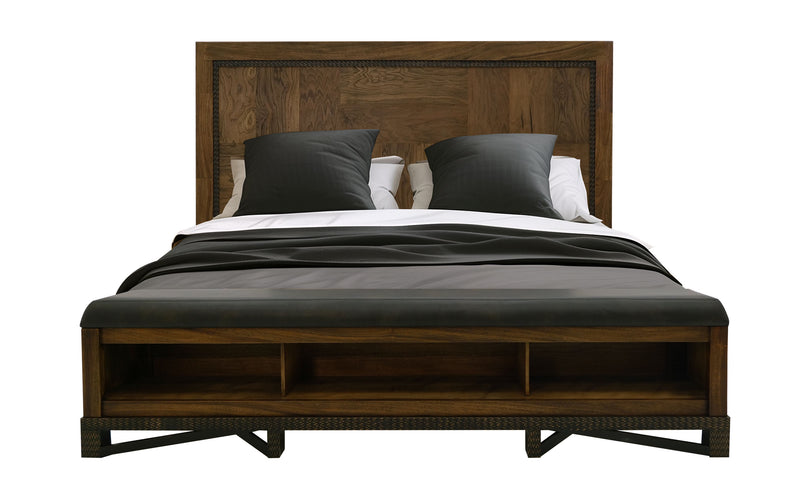 Walnut King Bed by International Furniture Direct showcasing a sturdy wooden bed frame with a classic design.