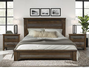Queen bed from International Furniture Direct with a classic wooden frame and a comfortable, upholstered headboard.
