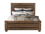 International Furniture Direct Merida king bed with a wooden frame and stylish headboard in a warm finish.