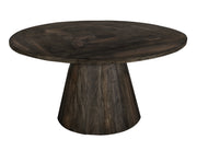 Black Balam round dining table by International Furniture Direct, showing its smooth wooden surface and sturdy legs.