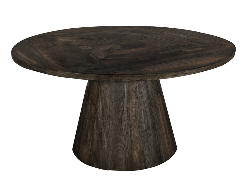 Black Balam round dining table by International Furniture Direct, showing its smooth wooden surface and sturdy legs.
