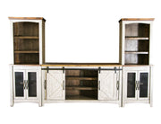 International Furniture Direct Pueblo White Wall-Unit entertainment center with open shelving and closed cabinets for modern living rooms.