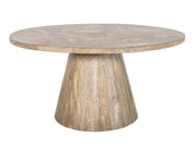 White Balam round dining table by International Furniture Direct, showcasing smooth wooden surface and sturdy legs.