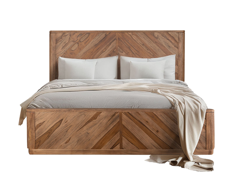 Queen Balam bed by International Furniture Direct with a dark wood finish and elegant, sturdy headboard design.