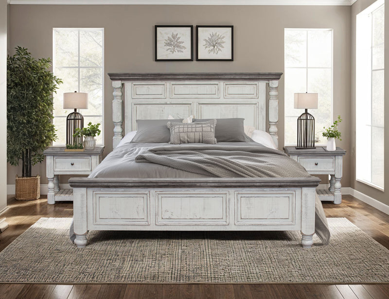 Stone King Bed by International Furniture Direct, showcasing a rustic wooden bed with a sturdy headboard and elegant finish.