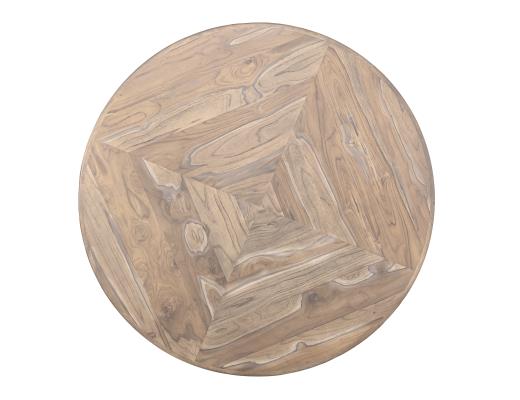 White Balam round dining table by International Furniture Direct, showing the smooth surface and sturdy wooden legs.