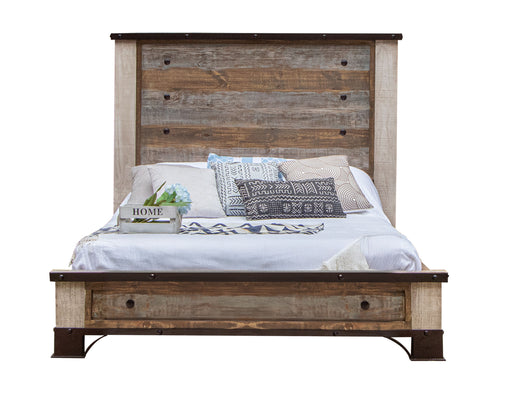 Antique Queen Bed by International Furniture Direct featuring a classic wooden frame with ornate details and a polished finish.