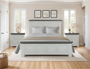 Luna Queen Bed by International Furniture Direct with a wooden frame and upholstered headboard in a cozy bedroom setting.