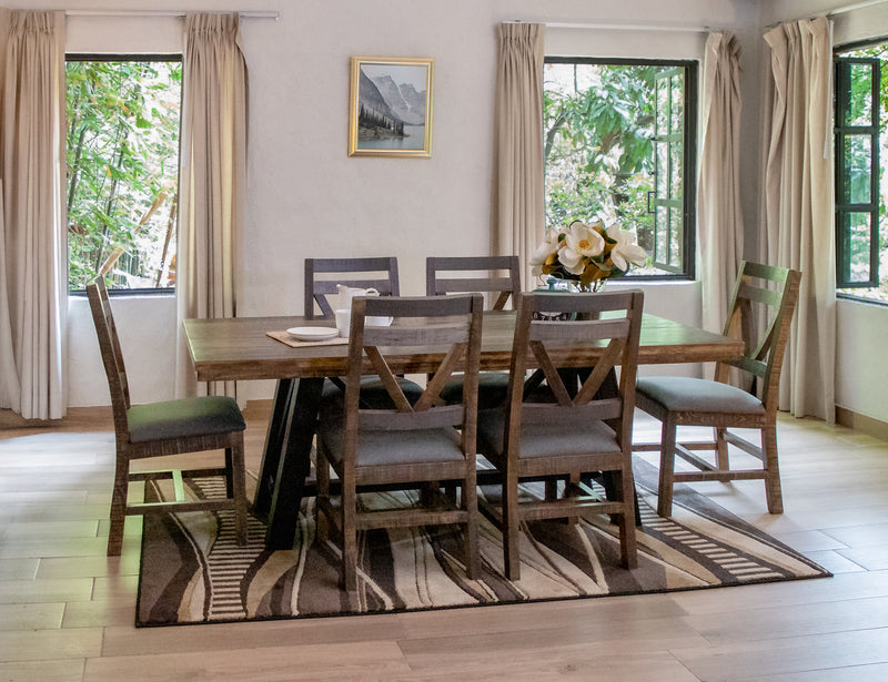 Loft brown dining table by International Furniture Direct with a sturdy wooden surface and modern design for dining rooms.