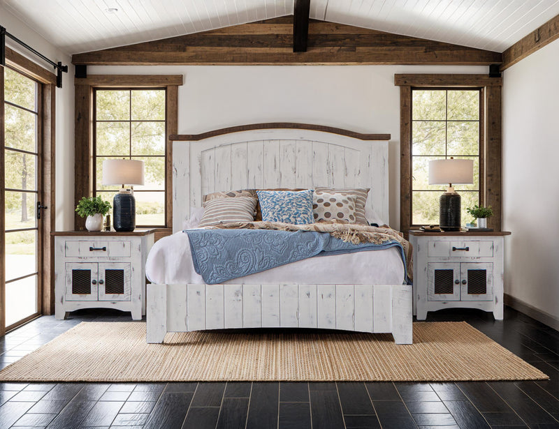 White King bed from International Furniture Direct featuring a sturdy frame and classic design for a cozy bedroom setting.