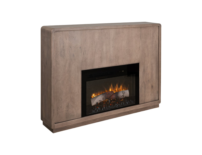 Mezquite Mantel Fireplace by International Furniture Direct with a rustic wooden mantel and stone surround.