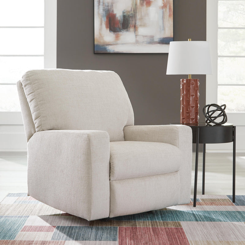 Ashley Furniture Aviemore recliner in a closed position, featuring plush fabric and a comfortable, modern design for living room seating.