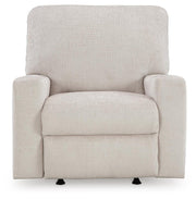 Ashley Furniture Aviemore recliner with plush cushioning and dark wood legs, shown in a head-on view.