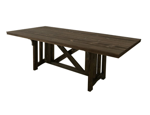 Modern Dutton dining table by International Furniture Direct with a wooden finish, shown in a contemporary dining room setting.