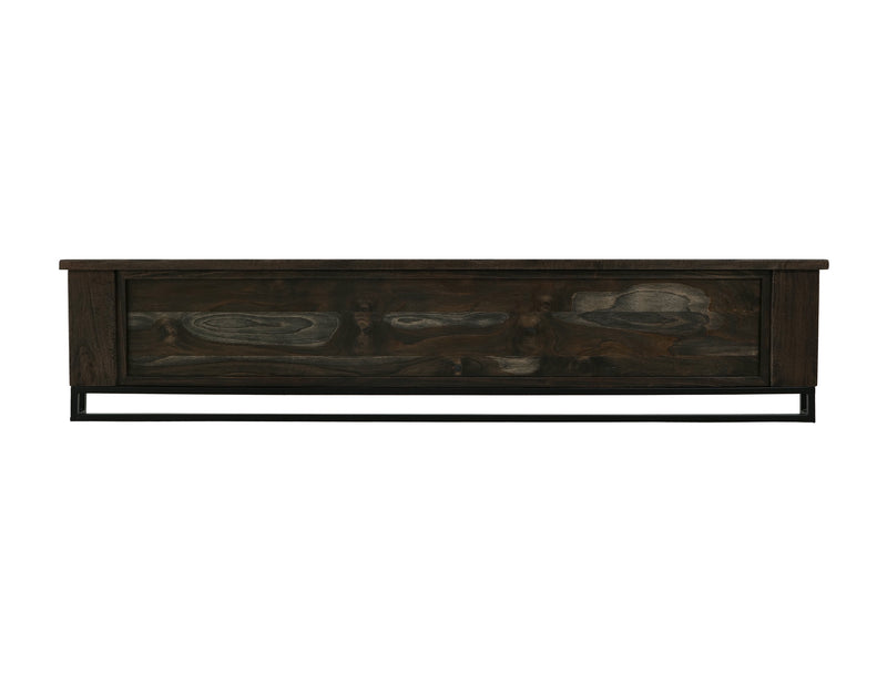 Dark teak king bed by International Furniture Direct featuring a sturdy wood frame and classic design in a bedroom setting.
