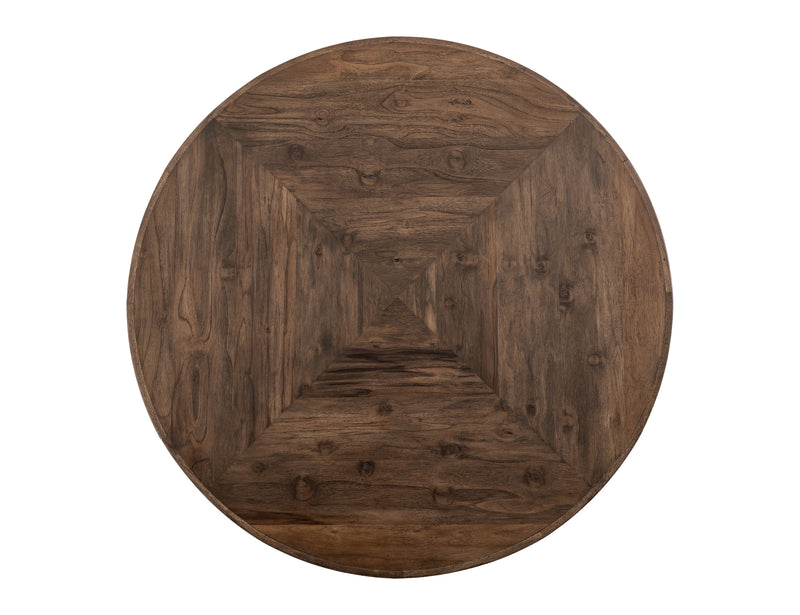 Natural Teca dining table by International Furniture Direct, 47-inch wooden table with a smooth finish and sturdy legs.