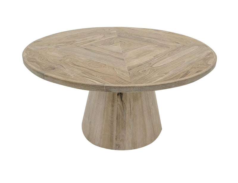 White Balam round dining table, 47-inch size from International Furniture Direct, featuring a smooth tabletop and sturdy base.