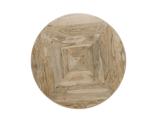 White Balam round dining table by International Furniture Direct, 47-inch diameter, sturdy wood construction with a smooth tabletop.