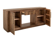 Modern TV stand with 1 drawer, 2 doors, and electric fireplace insert from International Furniture Direct, showcasing wood finish and storage.