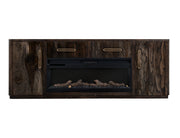 Modern 80-inch TV stand with 2 drawers, 2 doors, and built-in electric fireplace insert by International Furniture Direct.