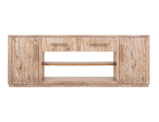 White Balam wall unit TV stand with electric fireplace insert, 80-inch modern wooden furniture by International Furniture Direct.