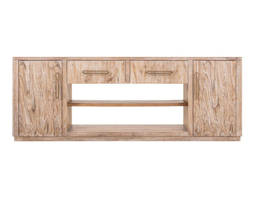 White Balam wall unit TV stand with electric fireplace insert, 80-inch modern wooden furniture by International Furniture Direct.
