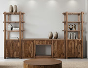 Balam wall unit with electric fireplace insert by International Furniture Direct, showcasing a modern wooden entertainment center with fireplace.