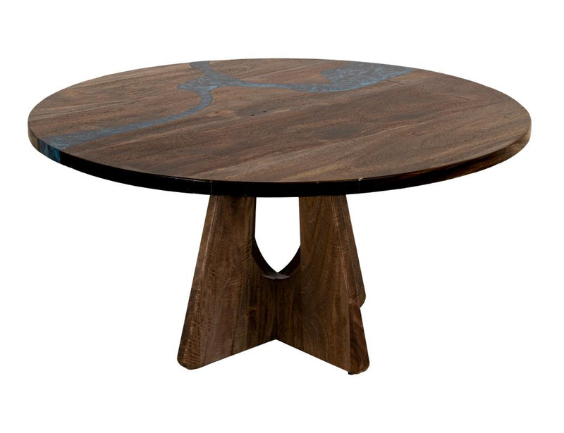 Round dining table by International Furniture Direct with a smooth wooden surface and sturdy legs, ideal for kitchen or dining room.