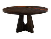 Round Raramuri dining table by International Furniture Direct with a wooden finish and sturdy legs, suitable for family meals.