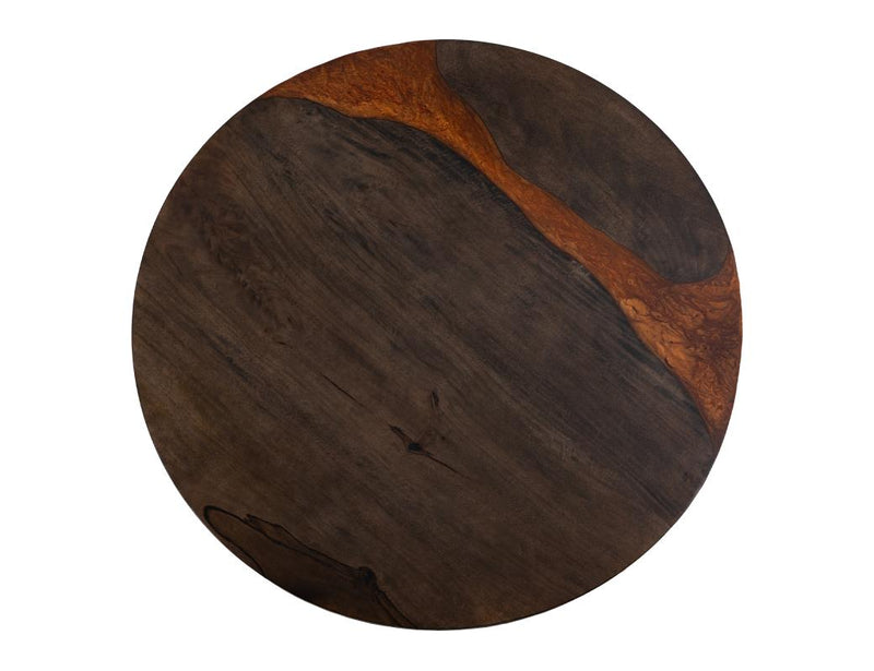Round dining table by International Furniture Direct, Raramuri style with a natural wood finish and sturdy legs, ideal for dining rooms.