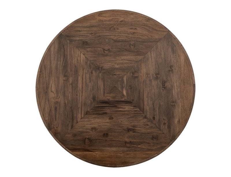 Black Balam round dining table by International Furniture Direct, 47-inch wood table with a smooth surface and sturdy legs.