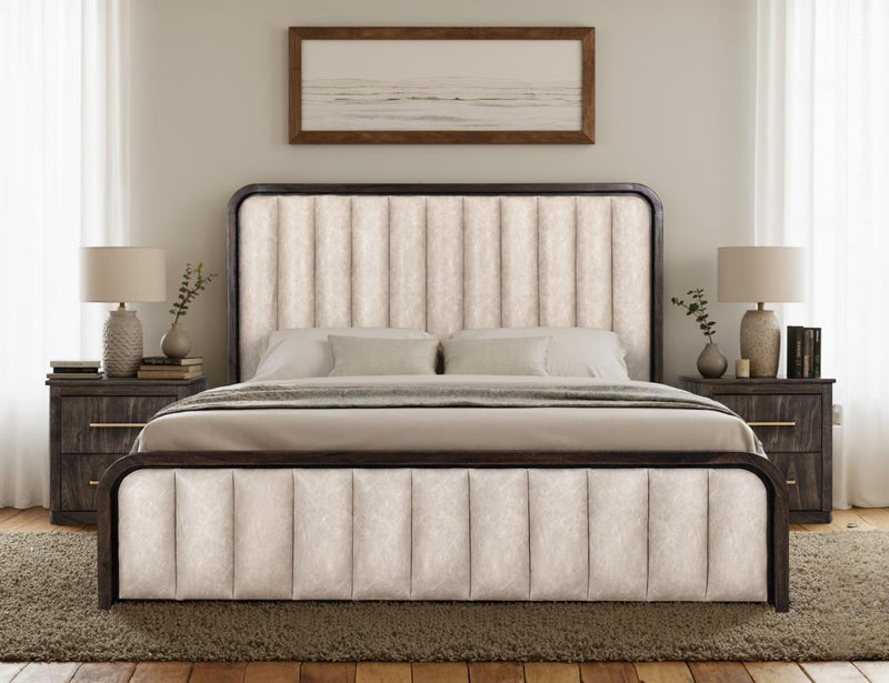 Upholstered Mezquite II queen bed by International Furniture Direct featuring a plush headboard and wooden frame.