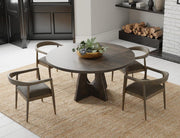 Black Balam round dining table by International Furniture Direct, 47-inch size, with a smooth tabletop and sturdy wooden legs.