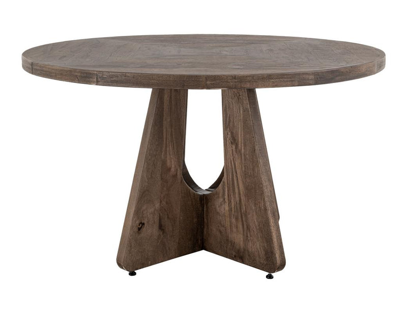 Black Balam round dining table by International Furniture Direct, 47-inch diameter, sturdy wood surface with a smooth finish