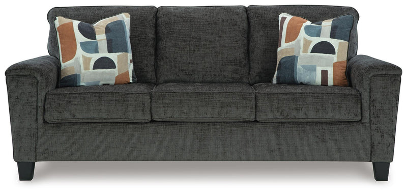 Ashley Furniture Erinslane sofa with plush cushions and neutral fabric, shown from the front in a head-on view.